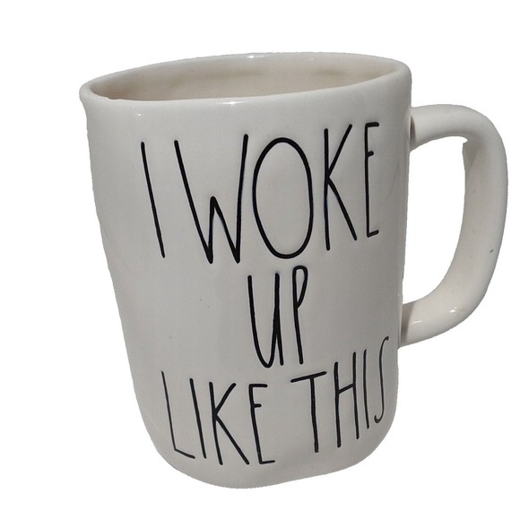 Rae Dunn I WOKE UP LIKE THIS Large Letter White Coffee Mug Big Farmhouse Style - Picture 1 of 10